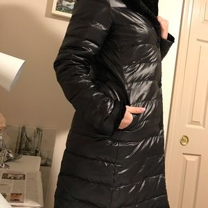 JNY Black faux astrakhan fur puffer coat reversib